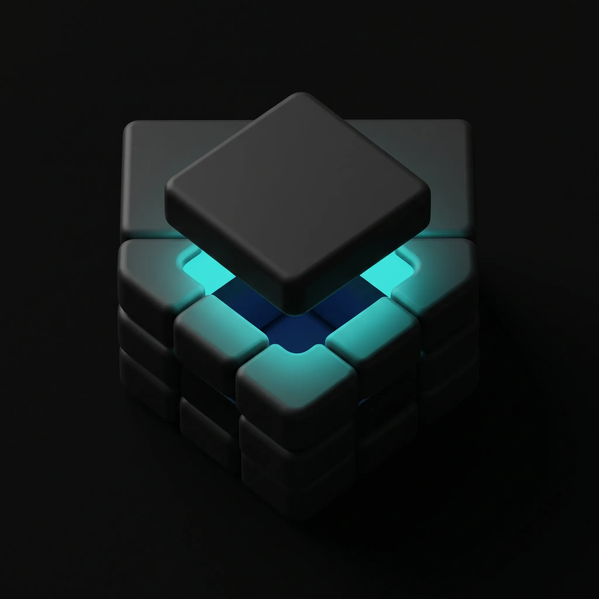 Gerendertes Motiv: ein geschichteter Block in Aufsicht, aus dessen Mitte ein einzelnes Element leicht angehoben ist.